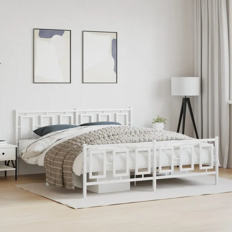 vidaXL Sängram med huvudgavel och fotgavel vit metall 183×213 cm (#5663)