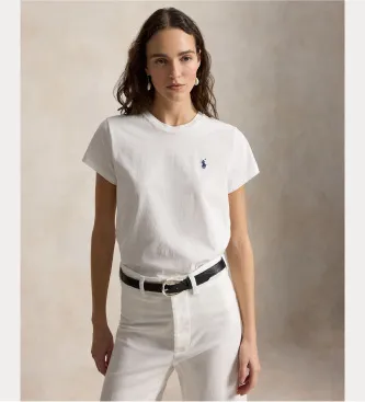 Polo Ralph Lauren för kvinnor. 211B14605032 Vit t-shirt med rund halsringning (S), Casual, Bomull, Kort ärm