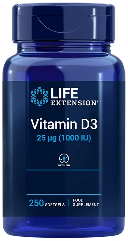 Life Extension – Vitamin D3, 25 mcg (1000 IU), EU-version, 250 kapslar