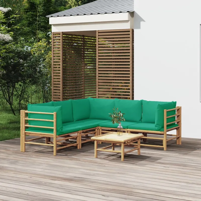 vidaXL Loungegrupp 6 delar gröna dynor bambu (#4847)