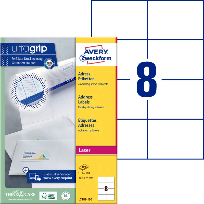 Etikett AVERY LASER 105x74mm 800/fp