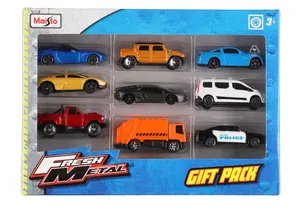 Set med 9 bilar - 7,6 cm - Orange sopbil