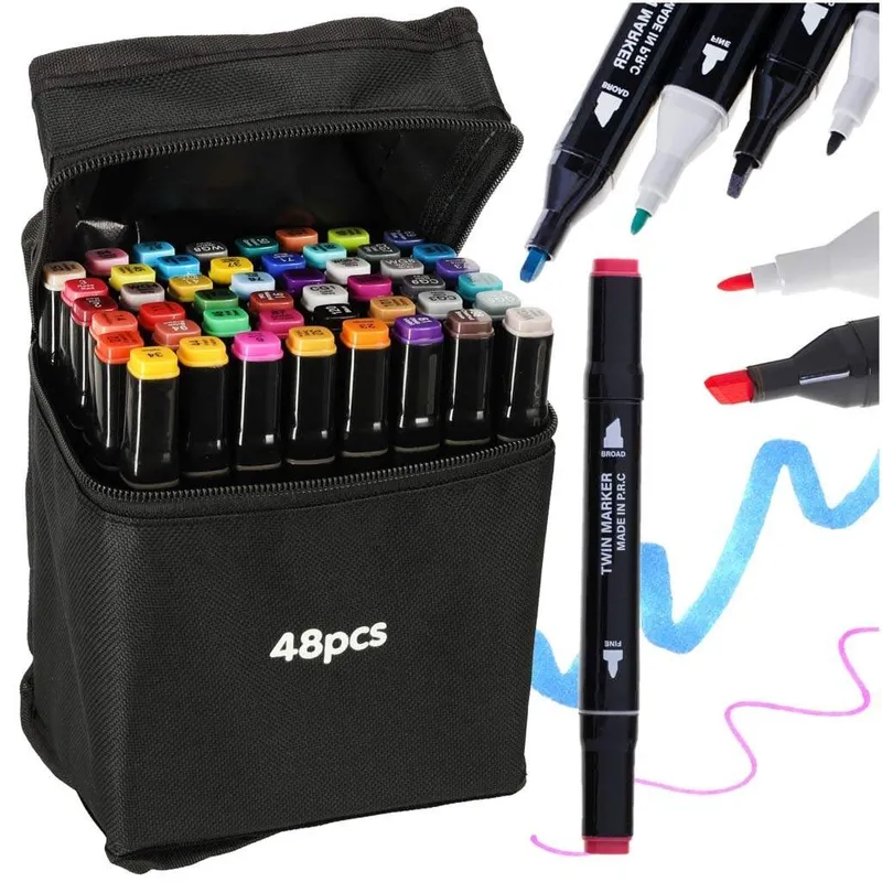 Dubbelsidiga spritmarkörer 48-pack med etui