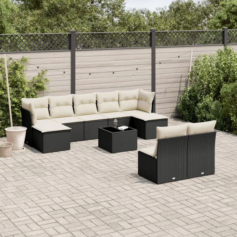 vidaXL Loungegrupp 10 delar med svarta dynor konstrotting (#8776)