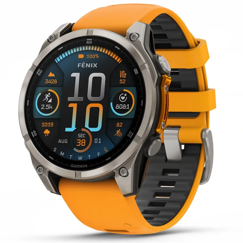 Garmin Fenix 8 Amoled 47mm, Sapphire Titanium - Spark Orange/Graphite Silicone Strap