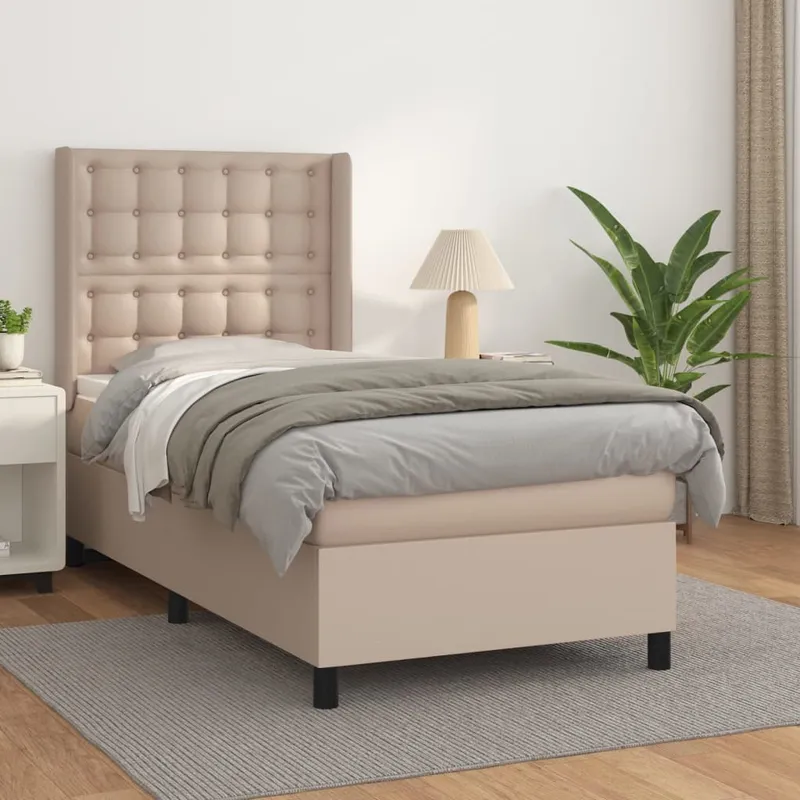 vidaXL Ramsäng med bäddmadrass cappuccino 90×200 cm konstläder (#2557)