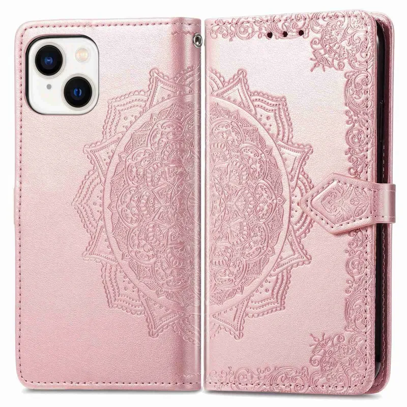 SKALO iPhone 14 Mandala Plånboksfodral – Roséguld