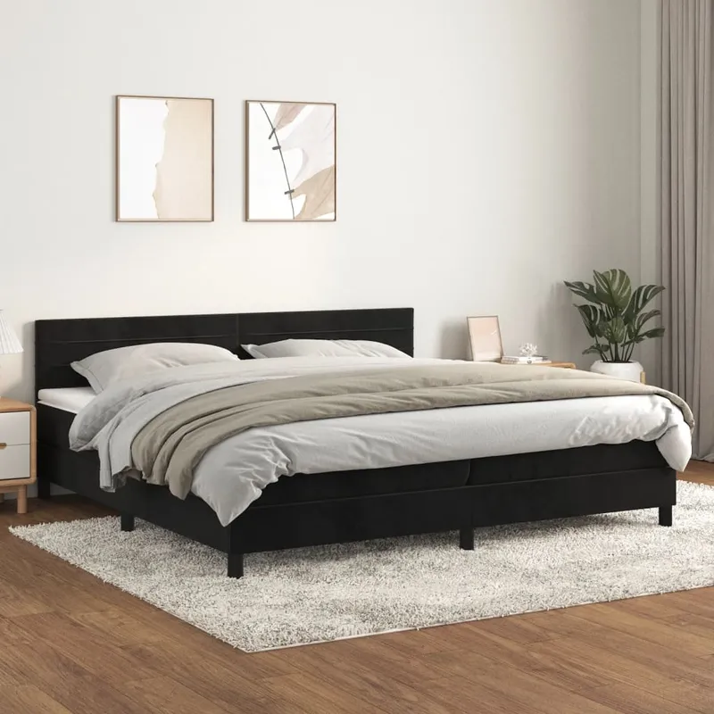vidaXL Ramsäng med madrass svart 200×200 cm sammet (#0498)