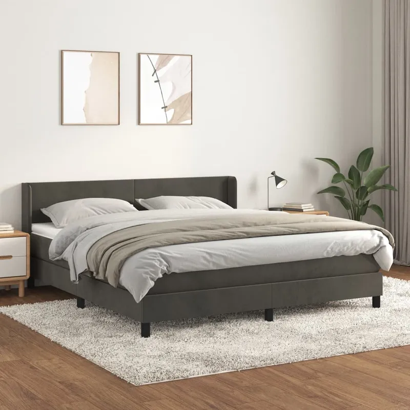 vidaXL Ramsäng med madrass mörkgrå 180×200 cm sammet (#6274)