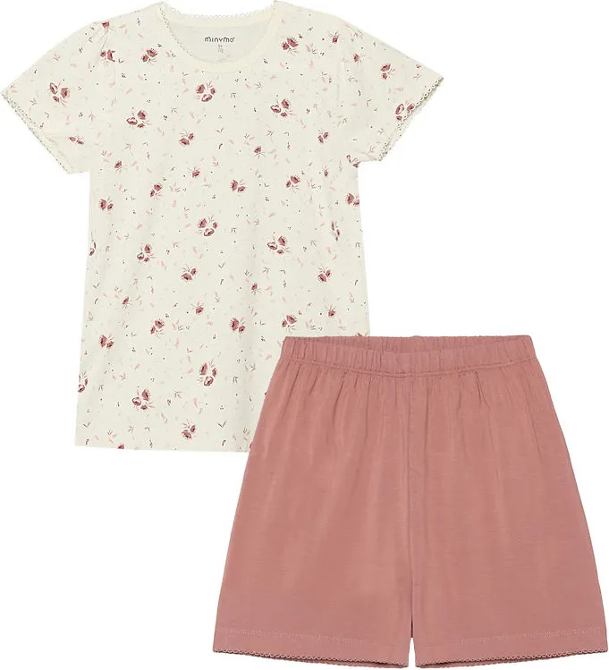 Minymo Pyjamas – 2-delad – Viskos – Peach Piska m. Blommor (#5749)