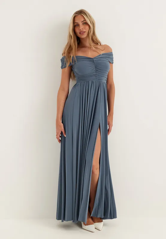 Bardot Rouched Maxi Split Dress (#5654)