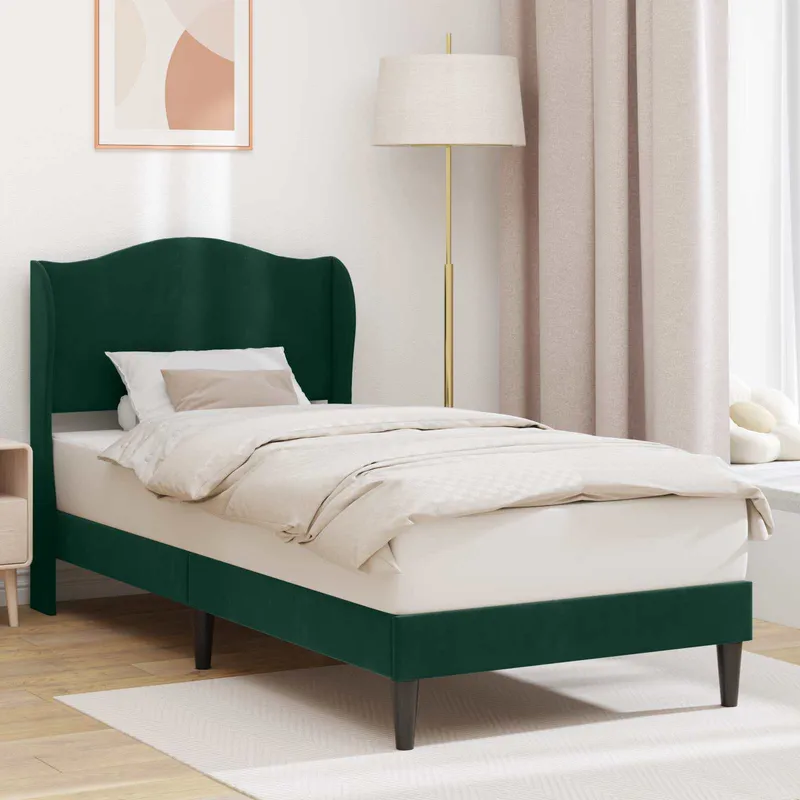 vidaXL Sängram med huvudgavel Mörkgrön 90 x 190 cm Sammet