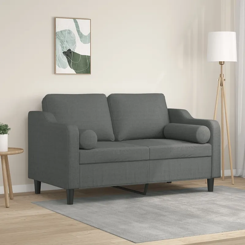 vidaXL 2-sits soffa med prydnadskuddar mörkgrå 120 cm tyg (#8057)