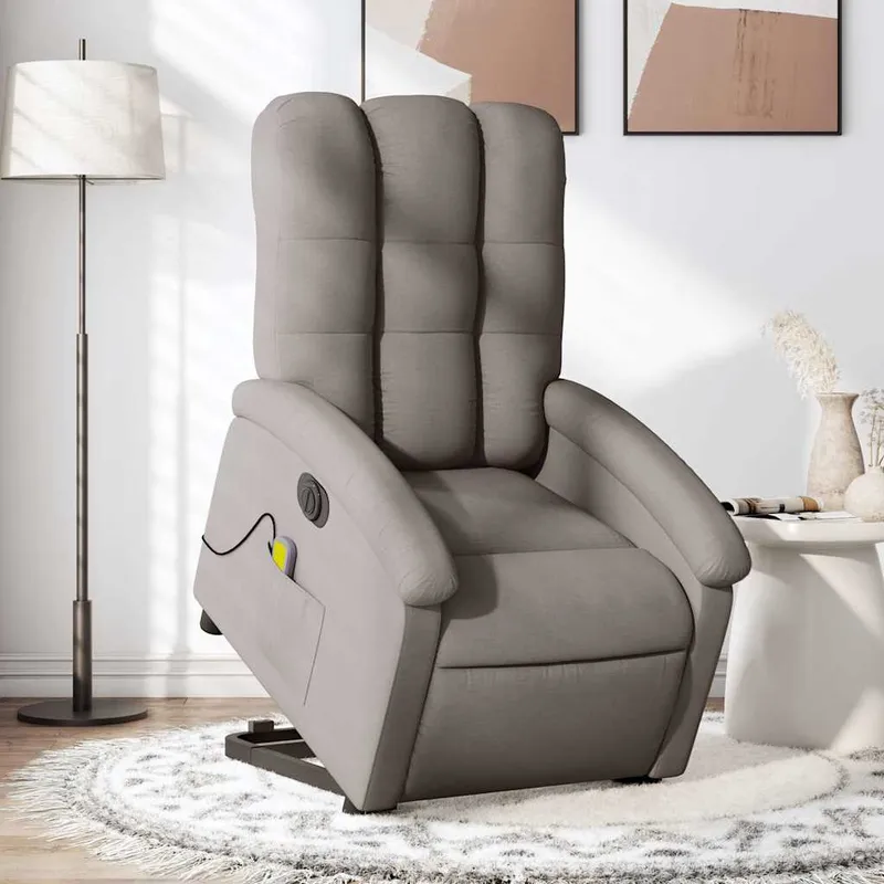 vidaXL Elektrisk massagefåtölj med uppresningshjälp taupe tyg (#6240)