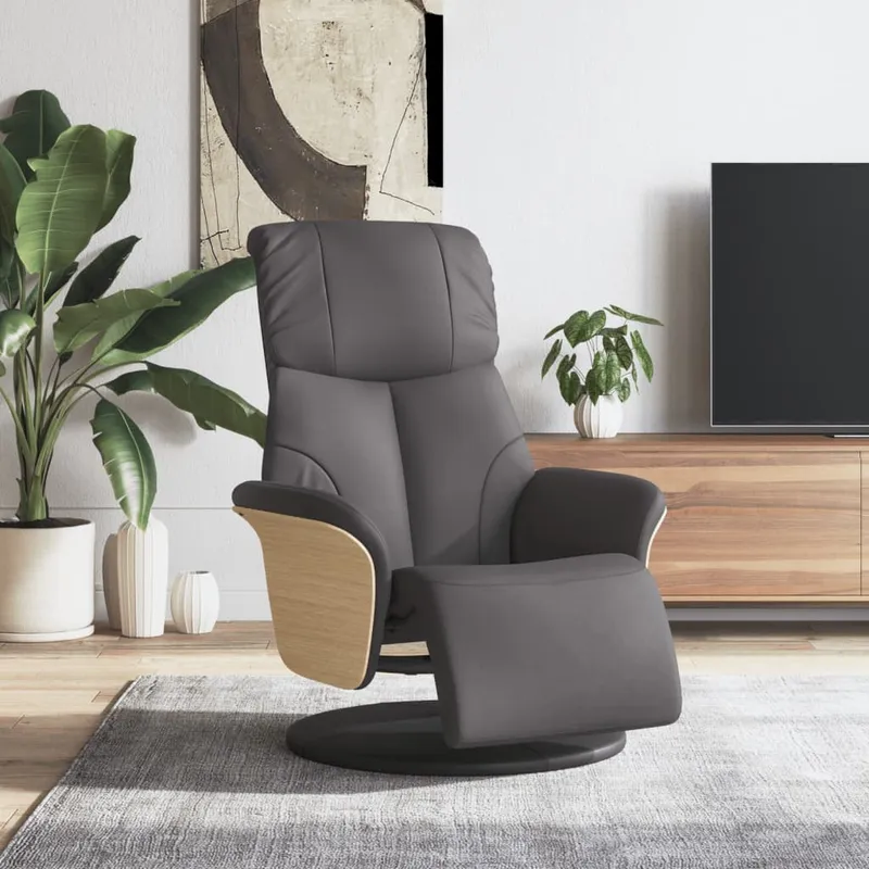 vidaXL Reclinerfåtölj med fotstöd grå konstläder (#4098)