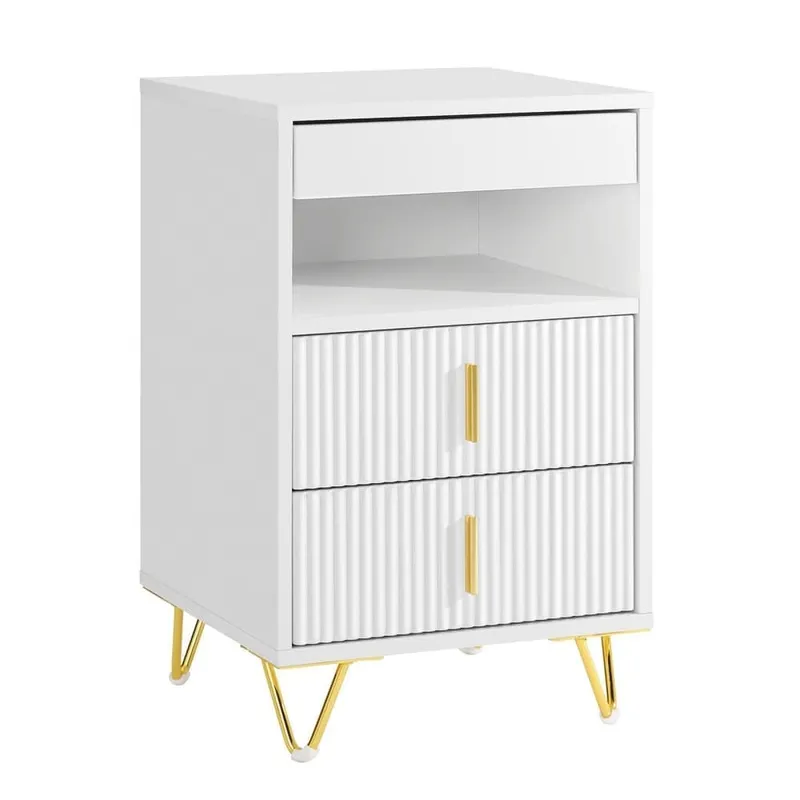 SoBuy Smalt sängbord, 40x40x63cm - Med 3 lådor och hylla för sovrum & vardagsrum| Vit FBT168-W