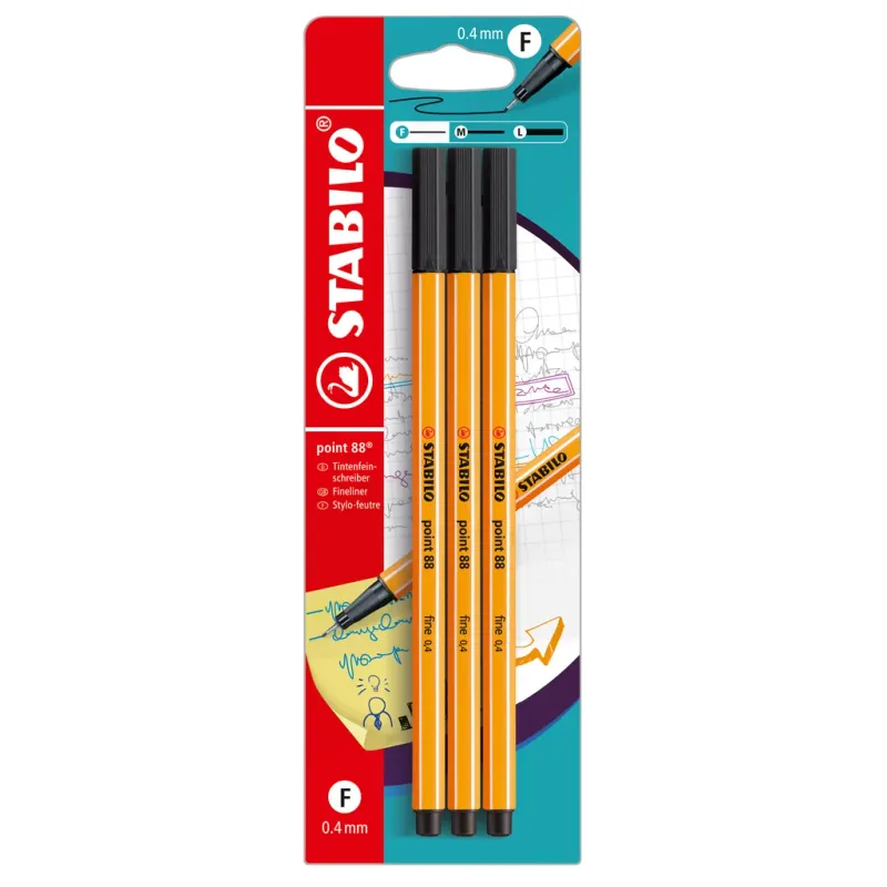 Fineliner Point 88 Svart 3-pack STABILO