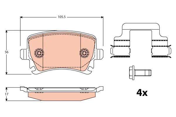 TRW Bromsbeläggsats, Bakaxel – P637945 – seat, skoda, vw – OE JZW 698 451 M