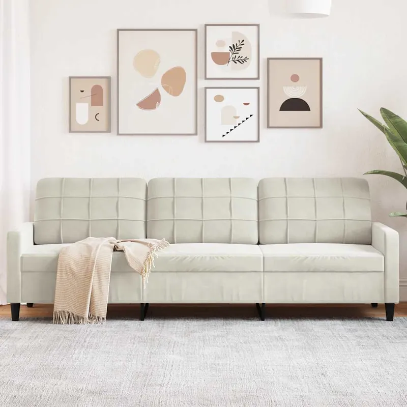 vidaXL 3-sitssoffa gräddvit 210 cm sammet