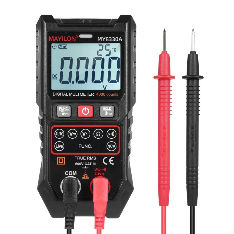 MAYILON Digital Multimeter Spänningstestare 4000 Räknesteg TRMS Automatiskt/Manuellt Områdesval Multitestare svart