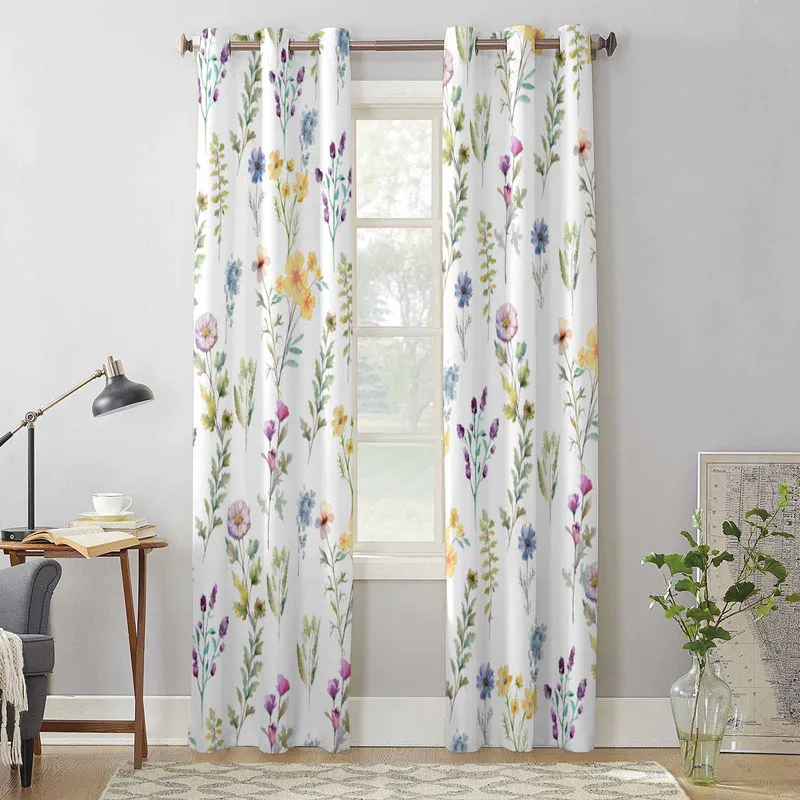 Blomster Akvarell Håndmalte Vindusgardiner til Stue Soverom Gardin Moderne Kjøkken Persienner Gardiner Gardiner 135W x 60H(cm) x1 (#6493)