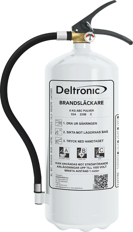 Deltronic Brandsläckare pulver 6kg Vit - 6kg Pulversläckare för Brandbekämpning