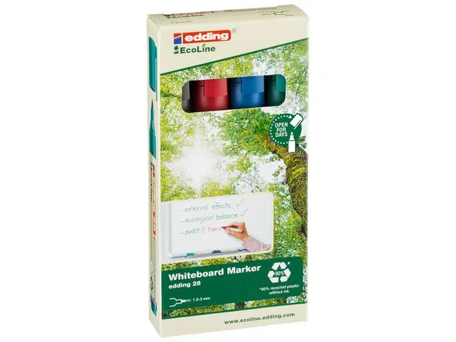 Whiteboardmarker edding 28 Ecoline, rund, ass. färger, box med 4 st.