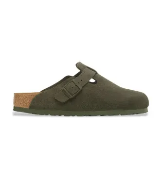 Birkenstock för män. 1024721 Lädertofflor Boston (Normal passform) grön (45), Hud, Karta, Ingen, Casual
