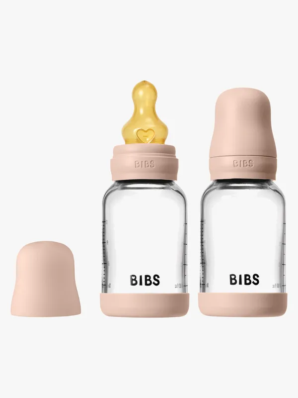 BIBS Glass Baby Bottle Round Latex Slow Flow Blush 120 ml 2-pack