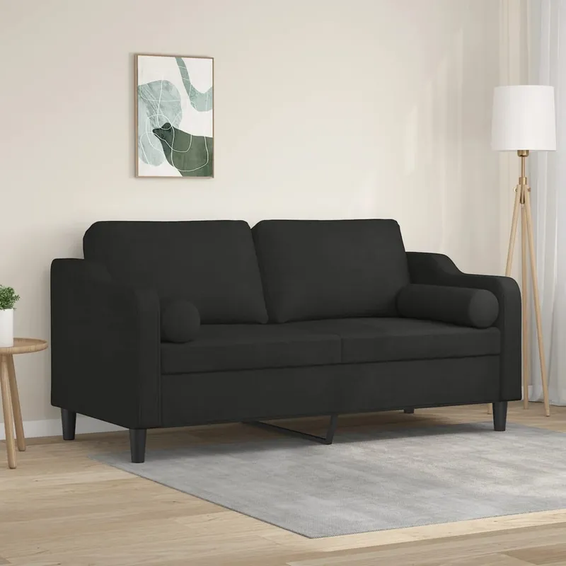 vidaXL 2-sits soffa med prydnadskuddar svart 140 cm tyg (#8163)