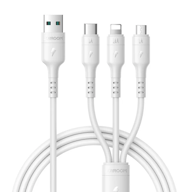 Joyroom S-A61 OmniGo Series 3-i-1 USB-A Laddkabel USB-C/Lightning/Micro – vit