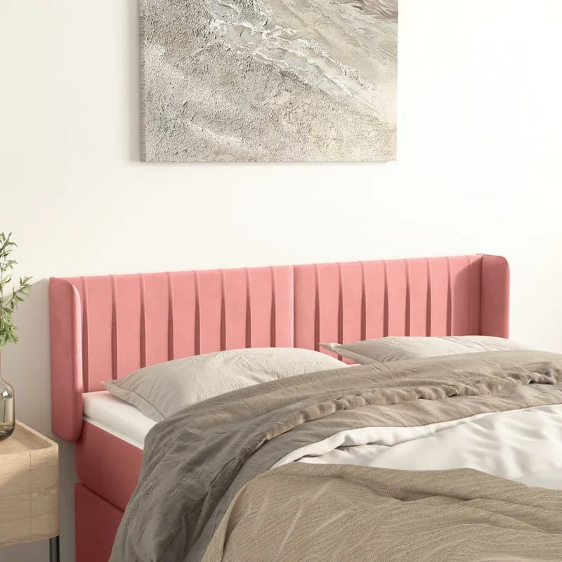 vidaXL Sänggavel med kanter rosa 147x16x78/88 cm sammet (#9236)