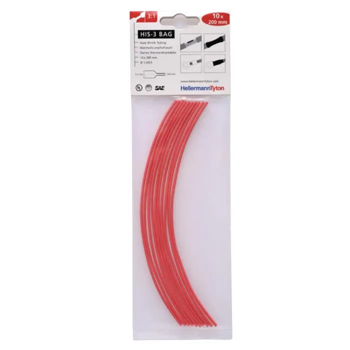 Hellermann Tyton HIS-3 Bag 1,5/0,5 Krympslang 1,5/0,5 x 200 mm, 10-pack Röd