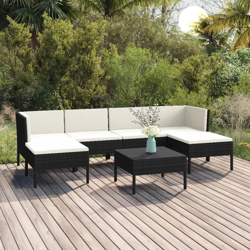 vidaXL Loungegrupp för trädgården med dynor 7 delar konstrotting svart (#2129)