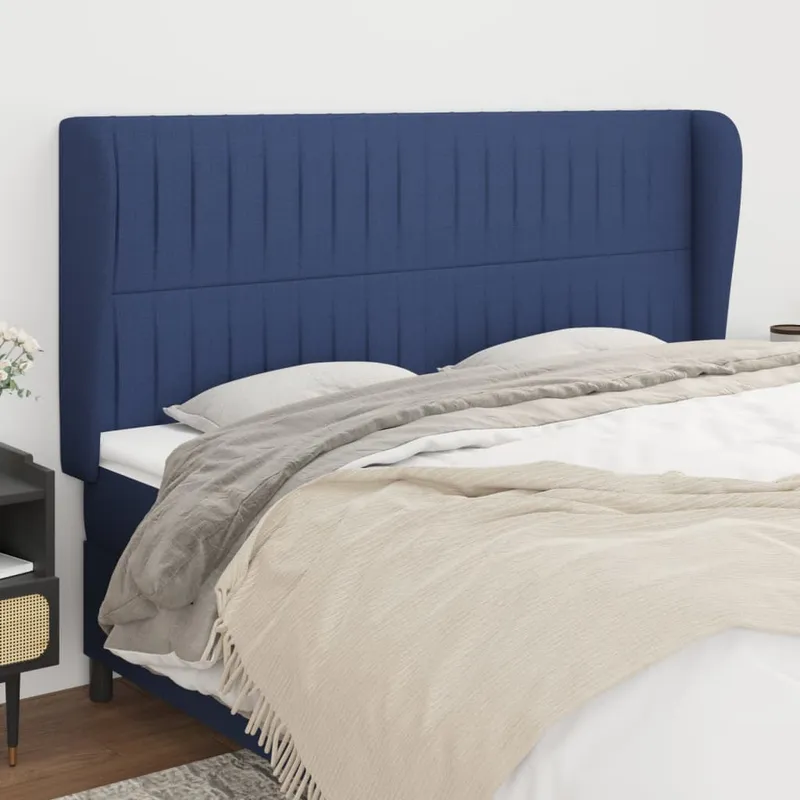 vidaXL Sänggavel med kanter blå 183x23x118/128 cm tyg (#0783)