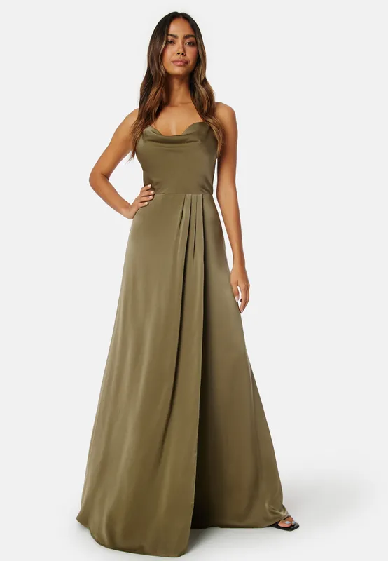 Waterfall High Slit Satin Gown (#1923)