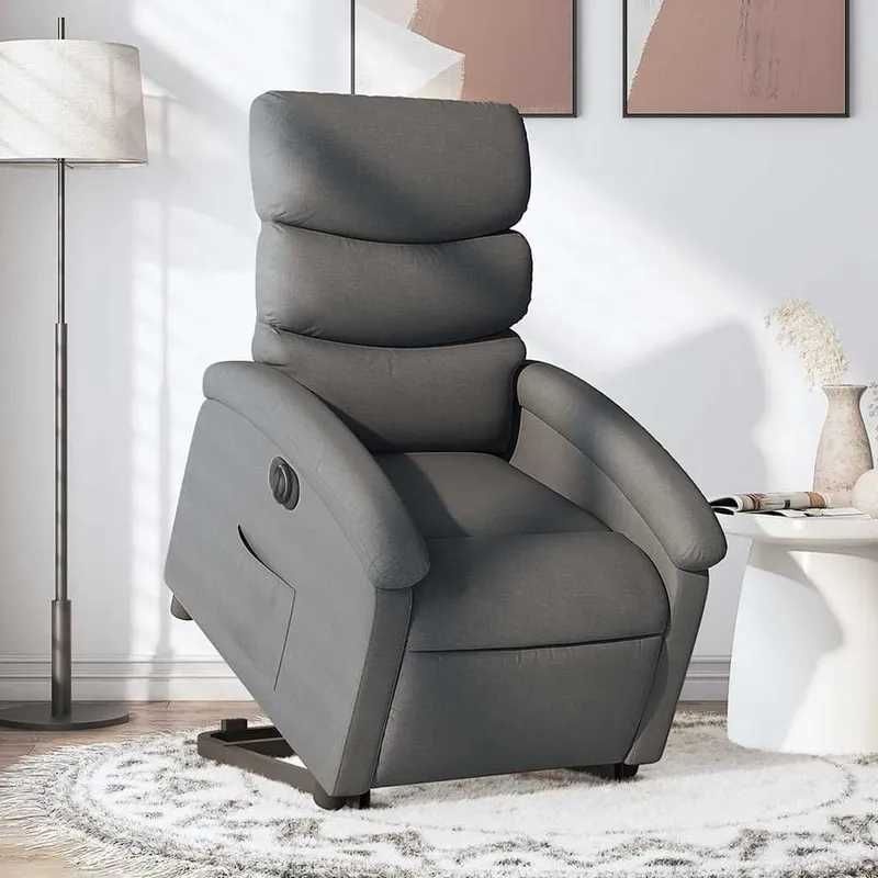 vidaXL Elektrisk reclinerfåtölj med uppresningshjälp mörkgrå tyg (#4918)