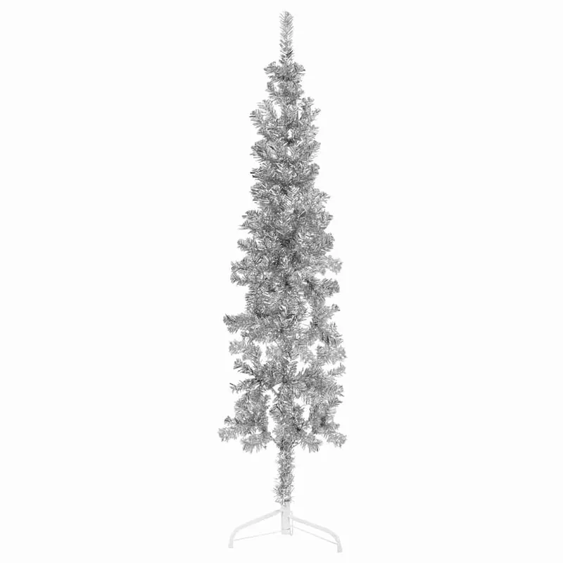 vidaXL Smal halv plastgran med stativ silver 120 cm