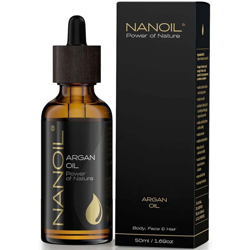 Arganolja Nanoil Argan Oil 50ml - naturlig, kallpressad och oraffinerad arganolja för ansikte, kropp och hår
