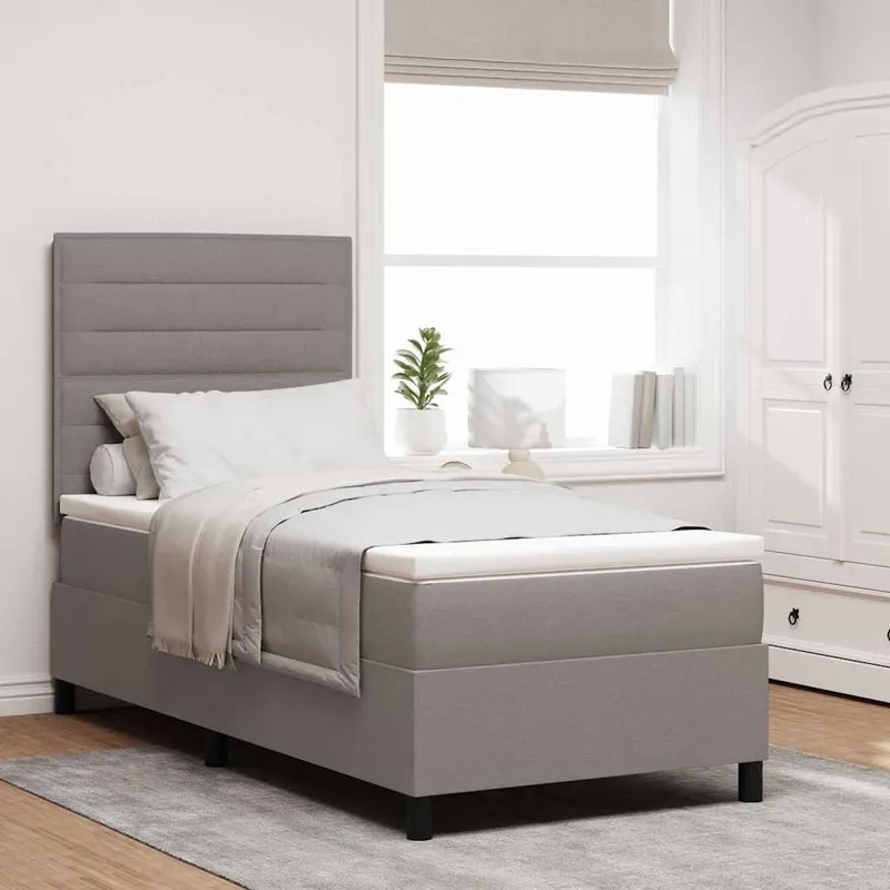vidaXL Bäddfjäder med huvudgavel Taupe 90 x 190 cm tyg