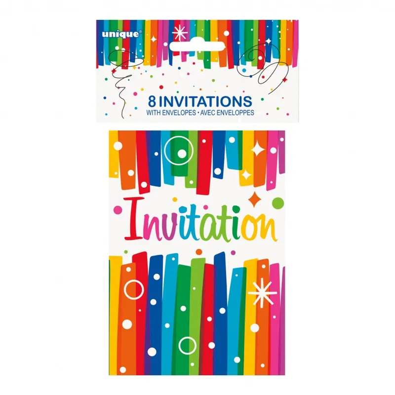 Inbjudningskort Happy Birthday Regnbåge – 8-pack