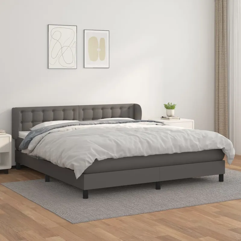 vidaXL Ramsäng med madrass grå 180×200 cm konstläder (#2052)