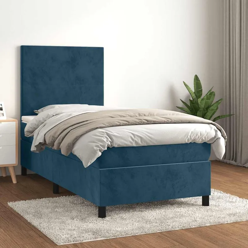 vidaXL Ramsäng med madrass mörkblå 90×190 cm sammet (#5430)