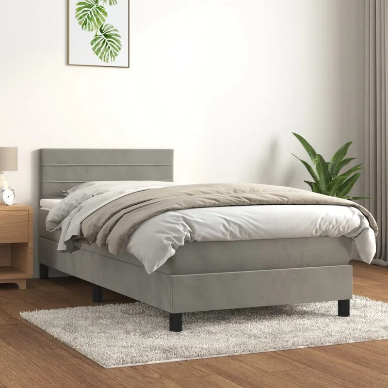 vidaXL Ramsäng med madrass ljusgrå 90×200 cm sammet (#0054)