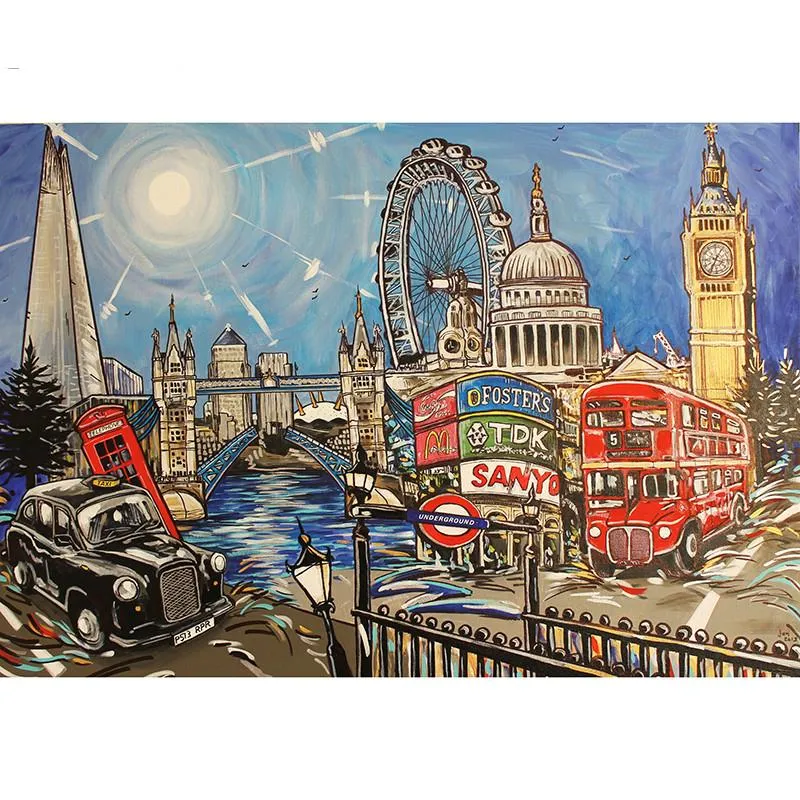 5D DIY Diamantmålning Riverside Bus Broderi Mosaik Korsstygn Strassdekor 20X30CM