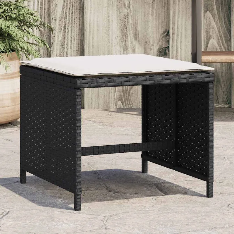 vidaXL Trädgårdspallar med dynor 4 st svart 41x41x36 cm konstrotting (#6158)
