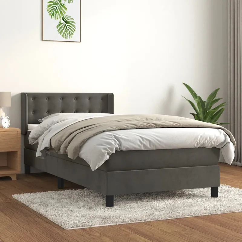 vidaXL Ramsäng med madrass mörkgrå 90×200 cm sammet (#9510)