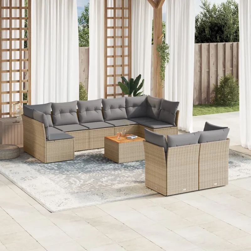 vidaXL Soffgrupp för trädgård med dynor 10 delar beige konstrotting (#6752)