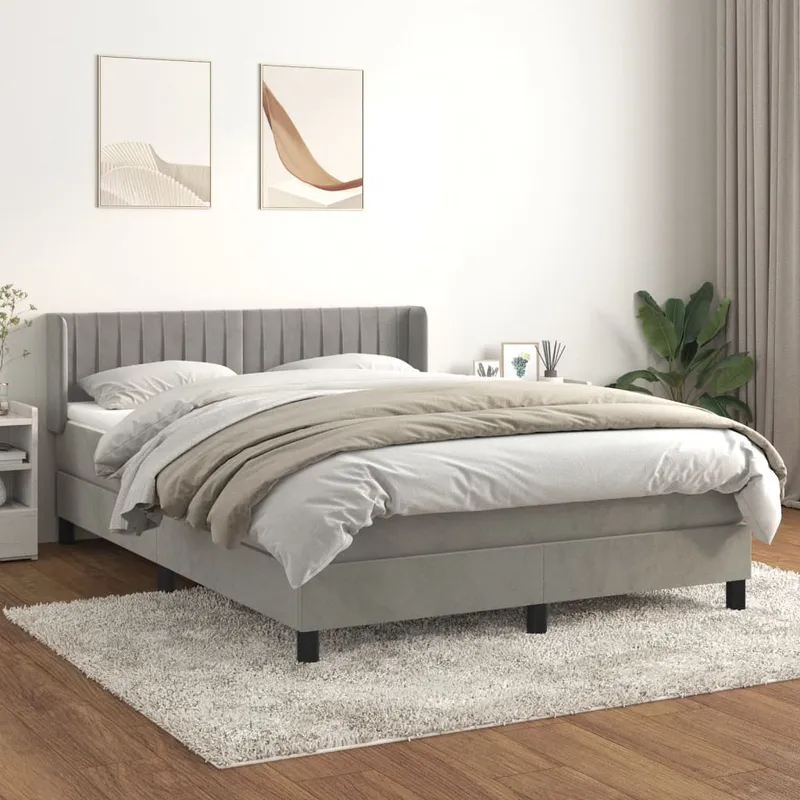 vidaXL Ramsäng med madrass ljusgrå 140×190 cm sammet (#8483)
