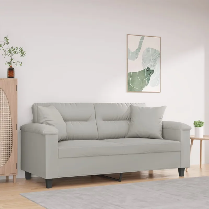 vidaXL 2-sitssoffa med prydnadskuddar ljusgrå 140 cm mikrofibertyg
